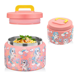 JXXM pink unicorn lid; easy-open design for kids and spill-free meals