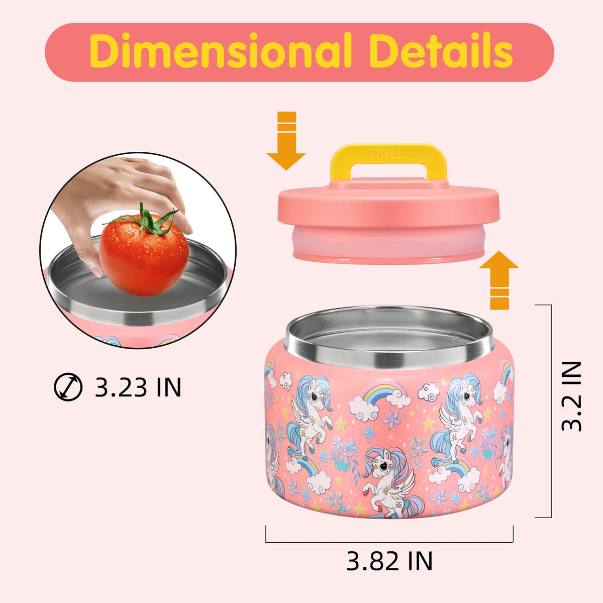 JXXM pink unicorn wide-mouth; easy filling and cleaning after school meals