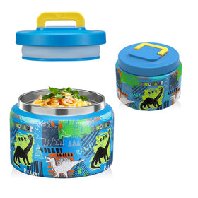 JXXM dinosaur blue thermo jar with open lid for easy access at school.