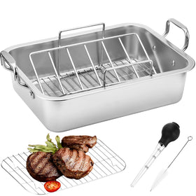 JY COOKMENT 15-inch roasting pan with V-shaped rack for large turkeys.