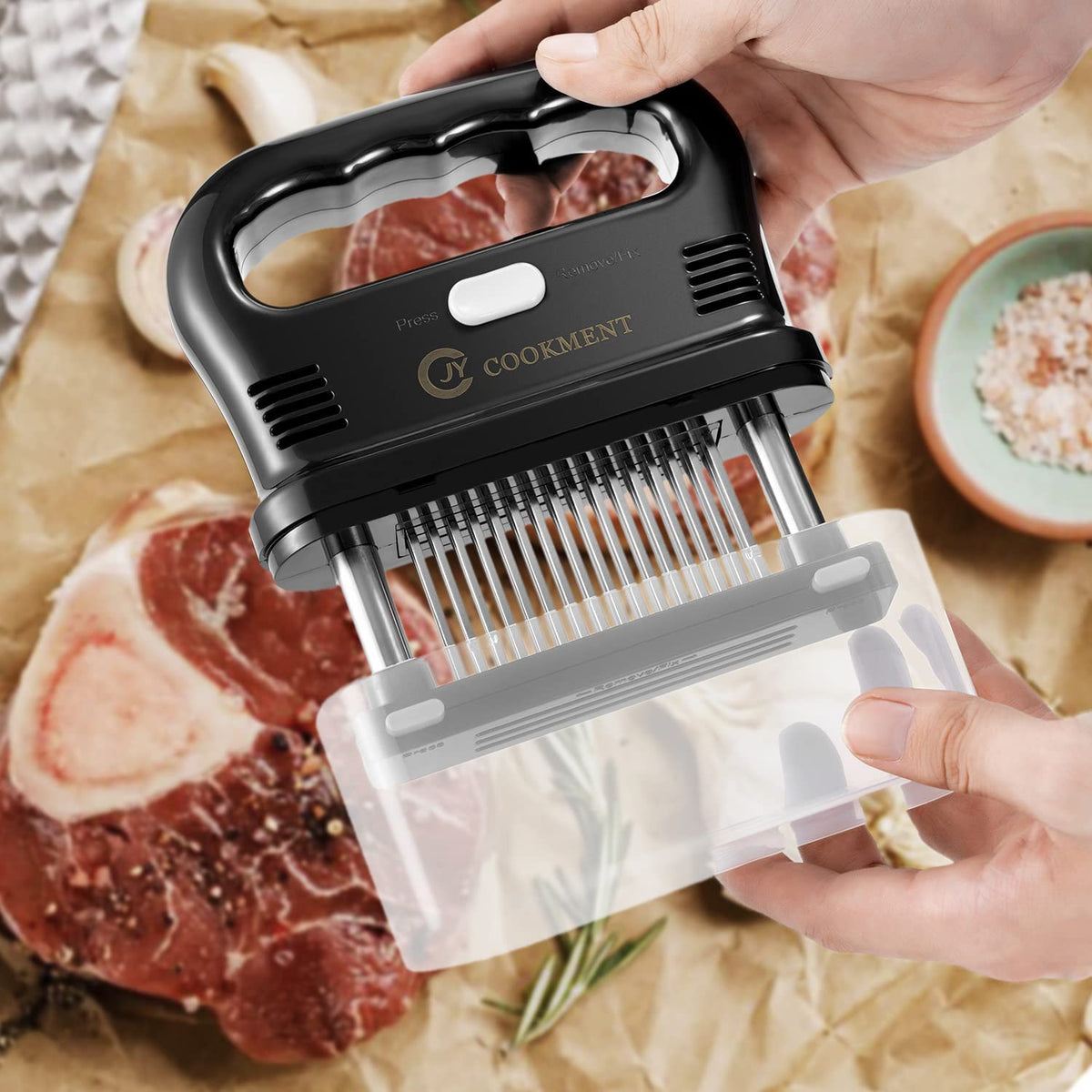 JY COOKMENT ergonomic non-slip handle provides comfortable control.