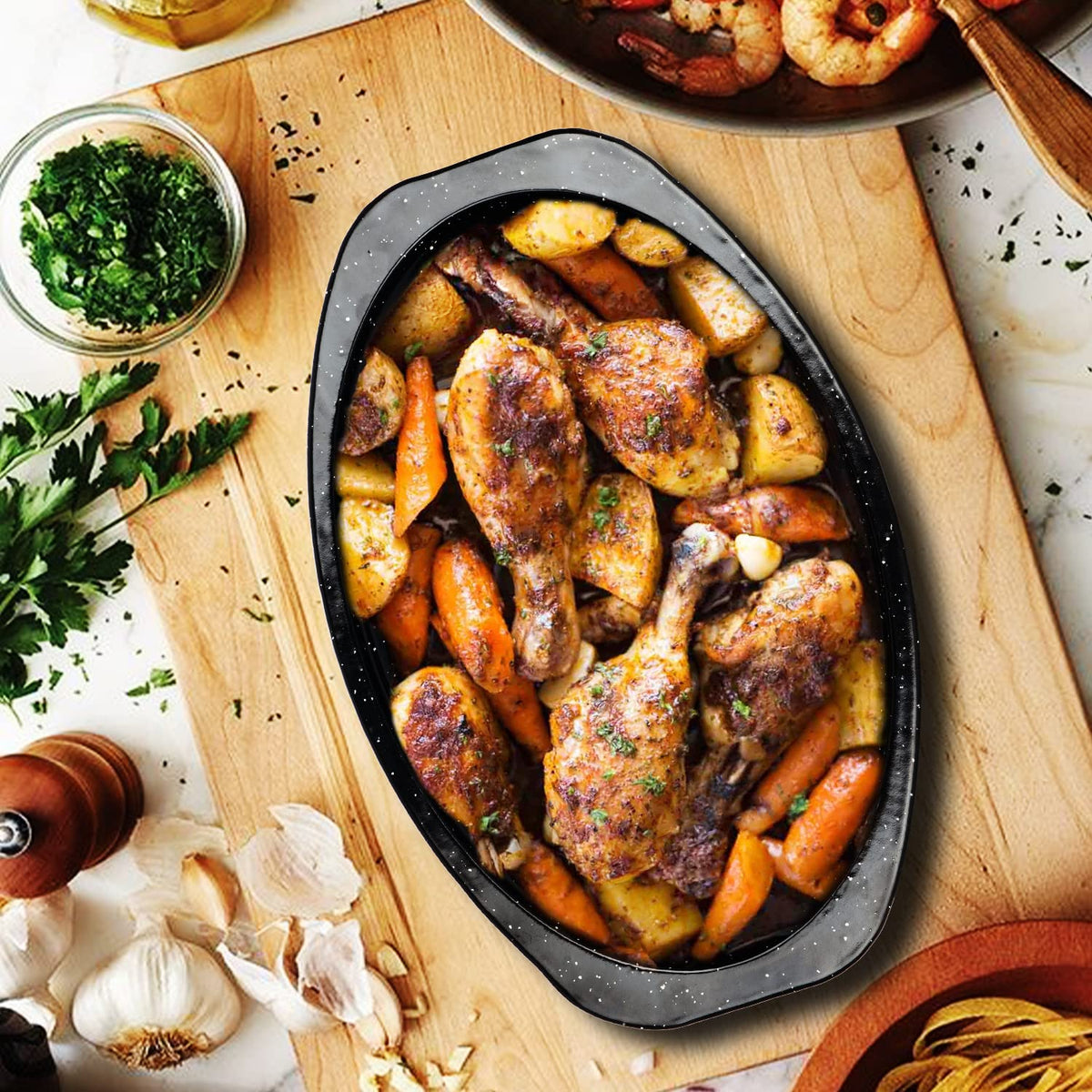 Dishwasher safe JY COOKMENT granite roaster for quick cleanup