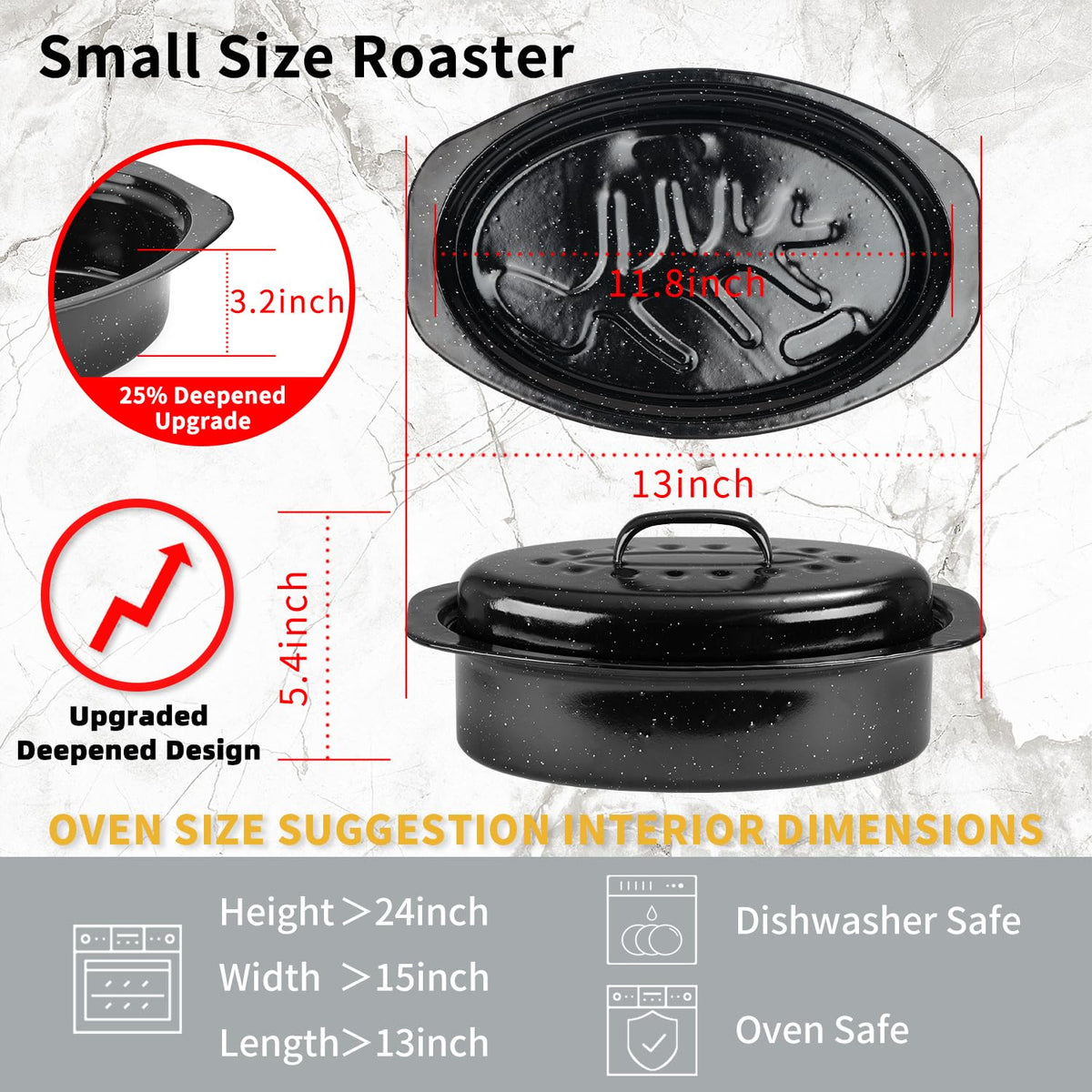 Inside enamel coating on JY COOKMENT granite roaster for easy release