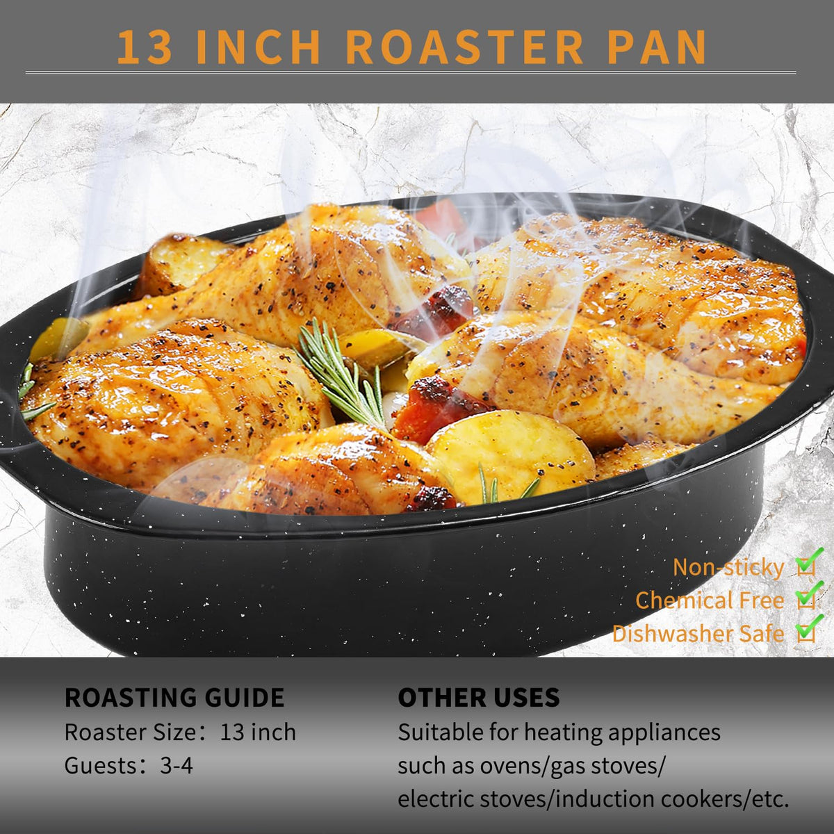Even heat distribution on JY COOKMENT granite roaster pan