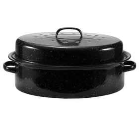 JY COOKMENT Granite Roaster Pan, oval 18-inch, ideal for large roasts.