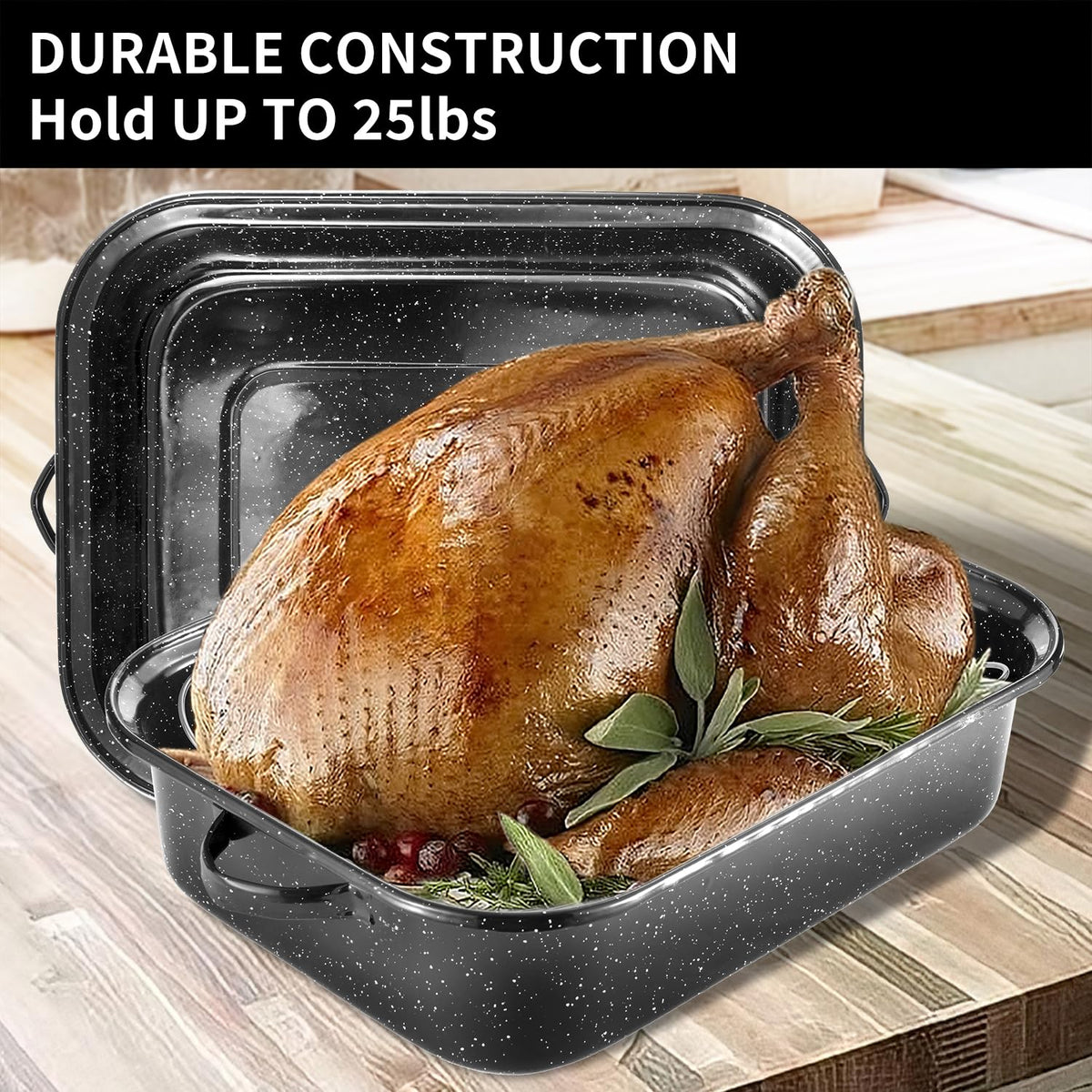 JY COOKMENT roasting pan with turkey centered for holiday roasts.