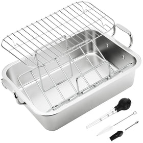 JY COOKMENT polished stainless steel roaster surface for durability and easy cleanup.