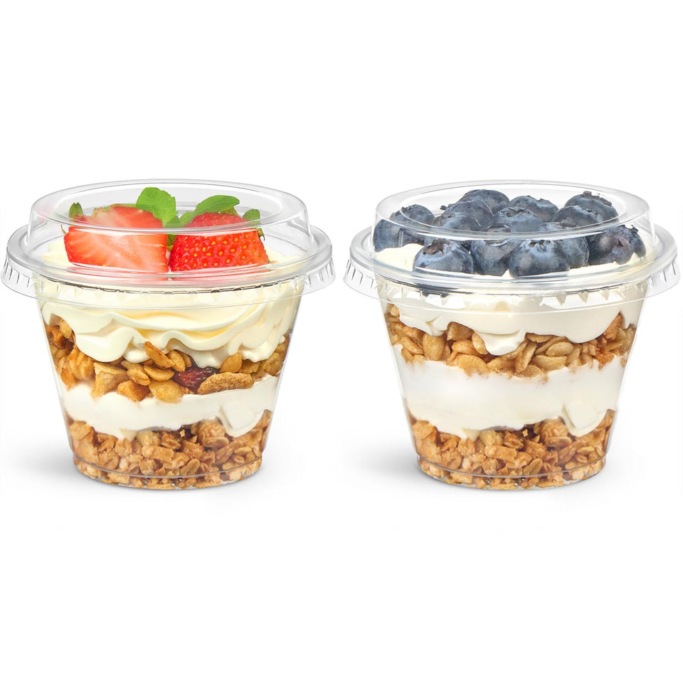 Jycnolm 6oz dessert cups with lids for secure, spill-free servings.