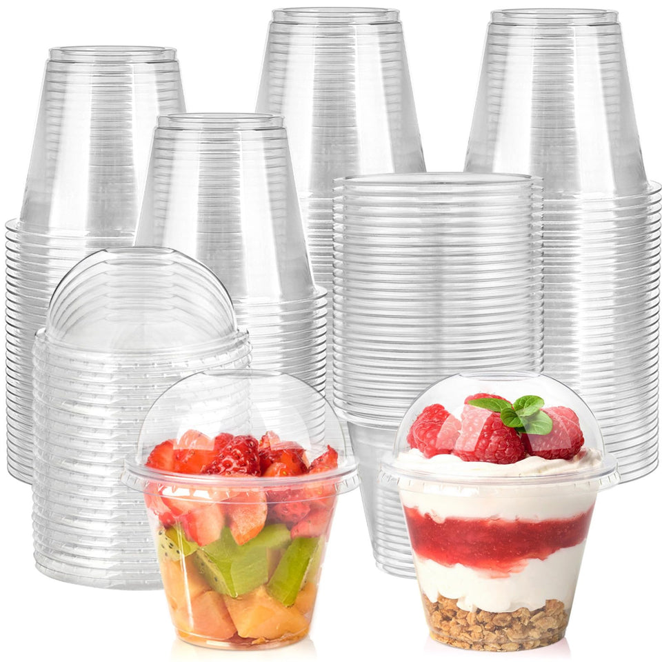 Jycnolm 9oz clear cups with dome lids for fresh, attractive desserts