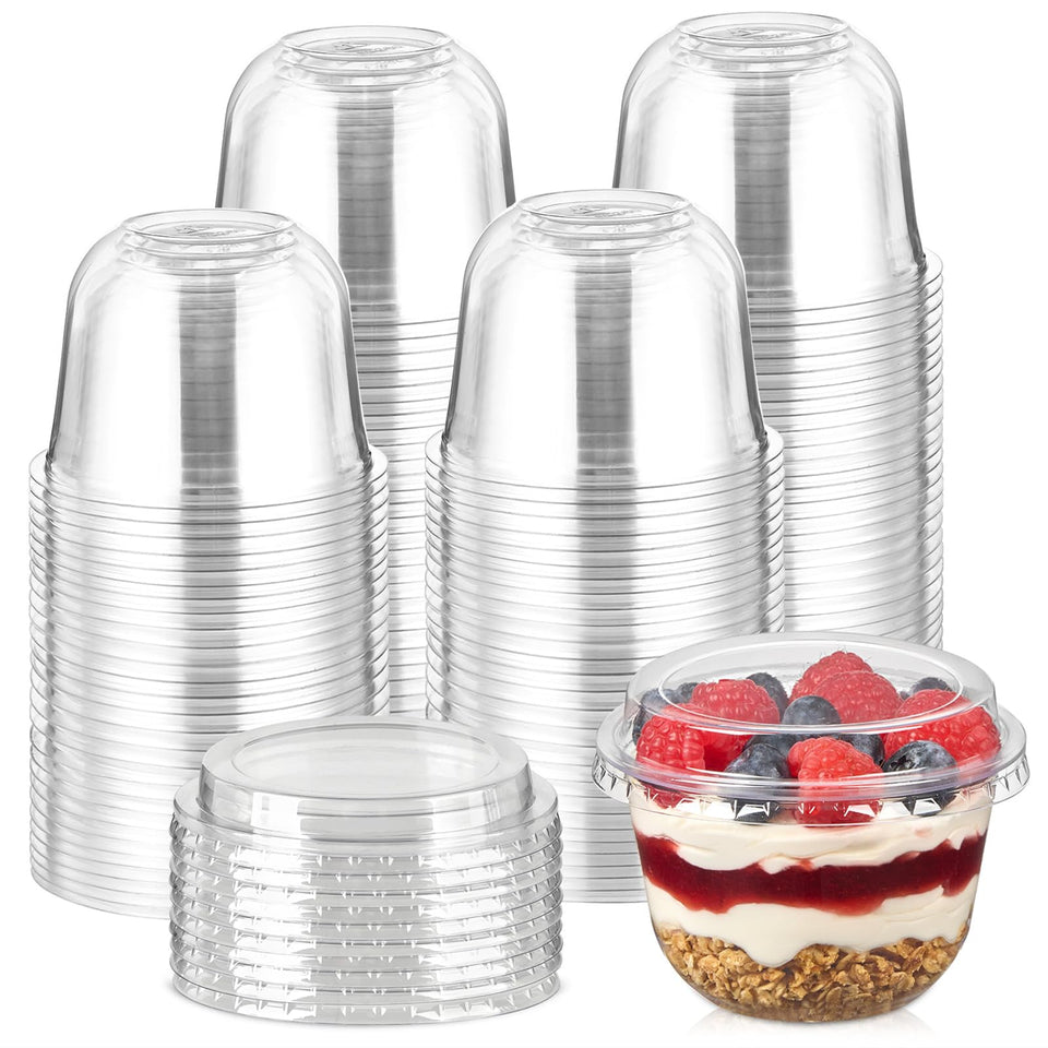 Jycnolm 9oz dessert cups with lids, crystal-clear and easy to transport.