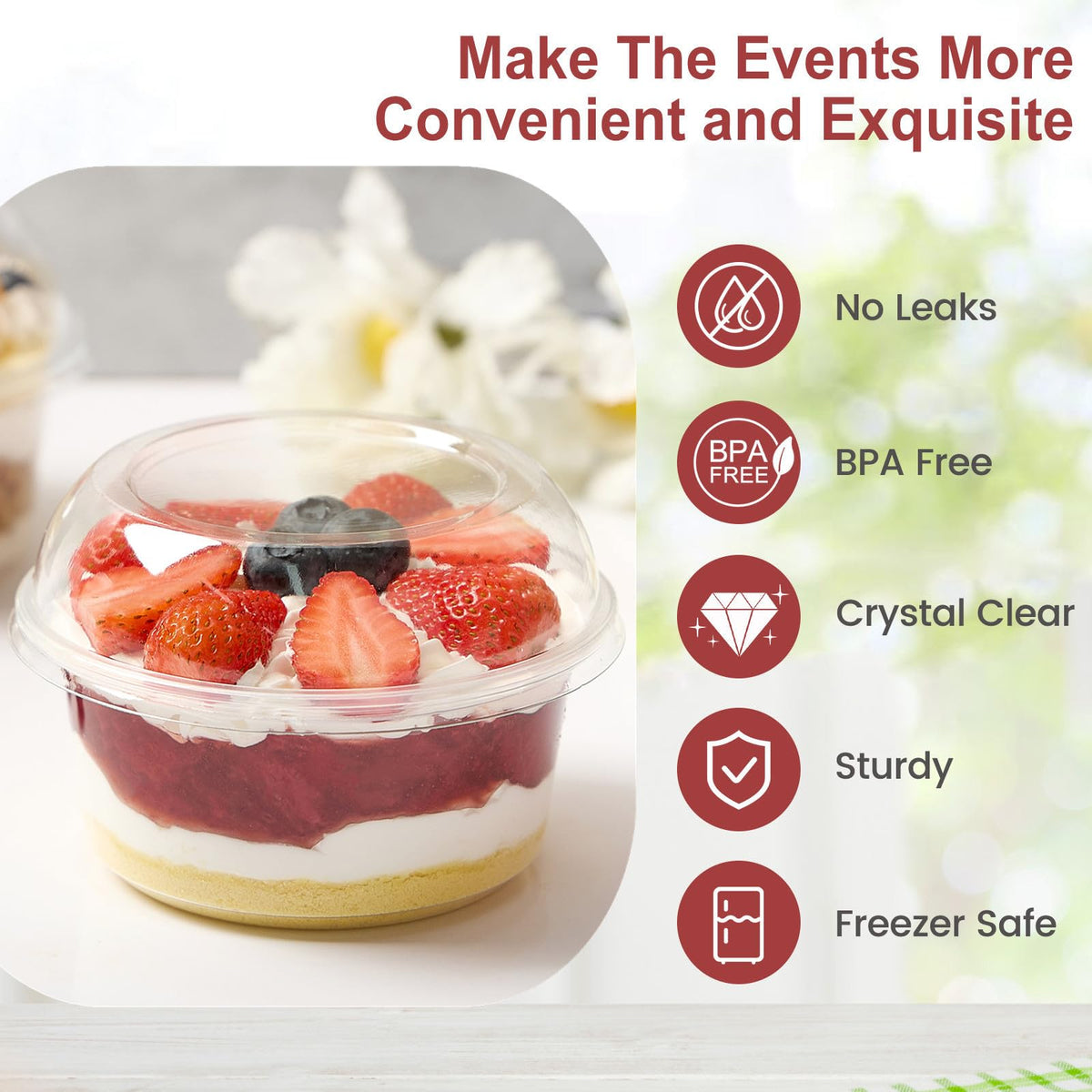 Jycnolm food-grade PP dessert cups showcase parfaits with a crisp, attractive look
