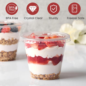 Jycnolm stackable dessert cups with lids in compact display.