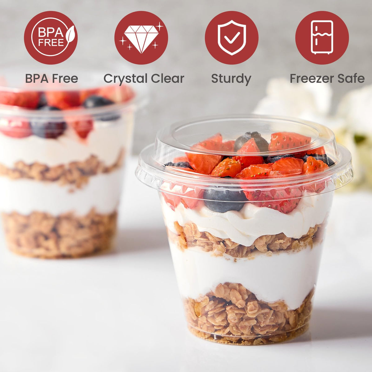 Jycnolm stackable dessert cups designed for space-saving prep and service