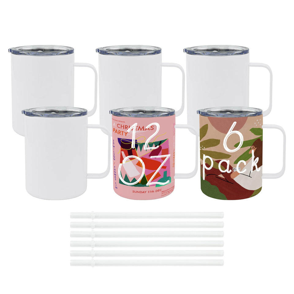 JYLJINGYULI 6-pack 12oz tumbler with handle for easy transport and DIY customization.