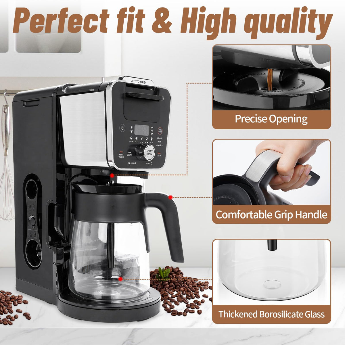 JYNTU wide-opening carafe simplifies cleaning after brewing.