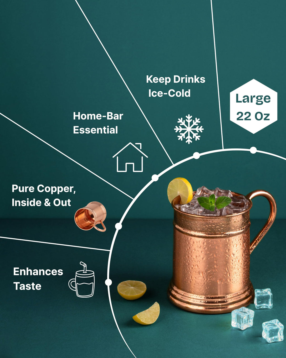 JYPR 18-ounce capacity copper mug ideal for Moscow Mules and cocktails.