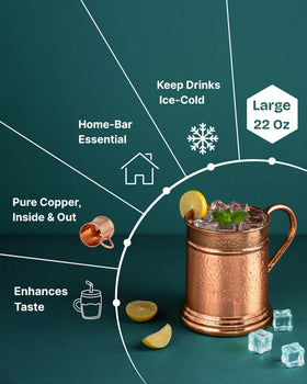 JYPR 18-ounce capacity copper mug ideal for Moscow Mules and cocktails.