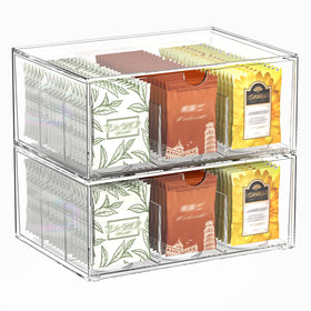 Jywantful clear tea bag organizer drawer keeps tea bags neatly organized.