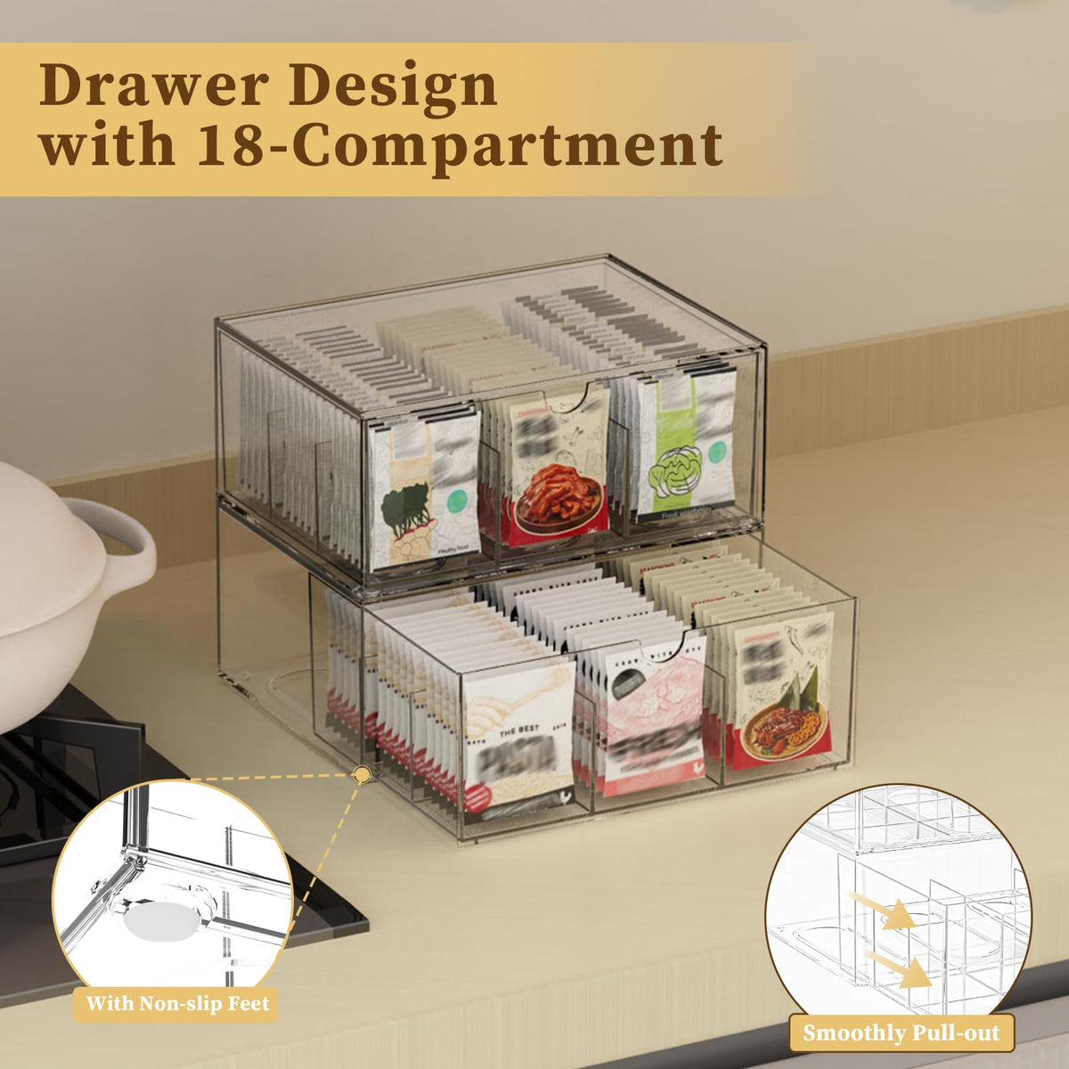 Jywantful dividers for pantry storage maximize space and reduce clutter.