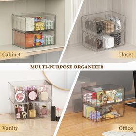 Jywantful stackable acrylic drawer organizer for compact kitchen and vanity use.