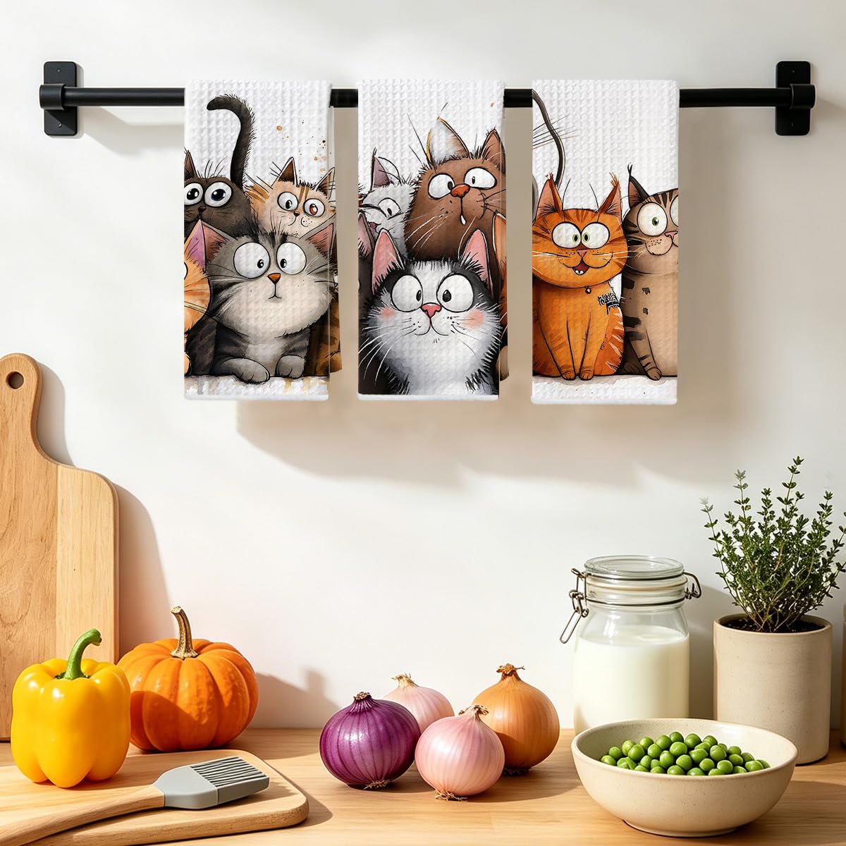 Jztco cute cat towels brighten counters while soaking spills