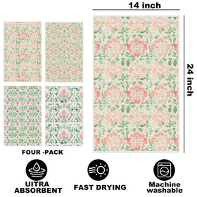 Jztco pink-green floral dishcloth 14x24 dries cups and countertops quickly.