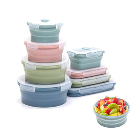 K HOME VT collapsible indigo containers collapsed for compact kitchen storage.