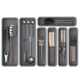 K KORKUAN silicone drawer organizer seven-pack front view for tidy utensils