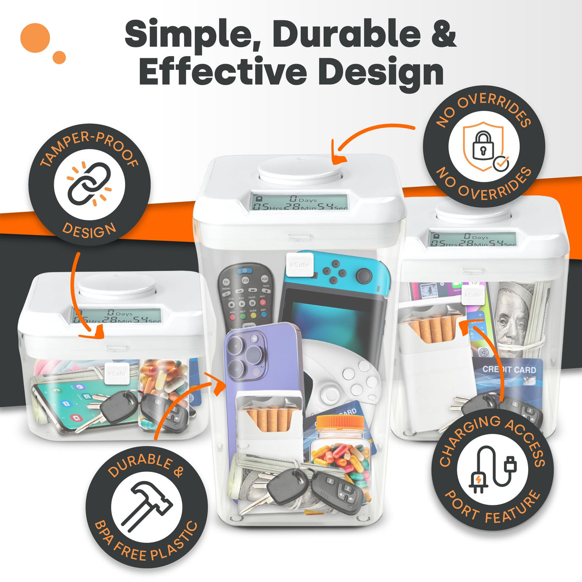 Kitchen Safe K-Safe white lid and base create a discreet, sturdy timer for self-control.