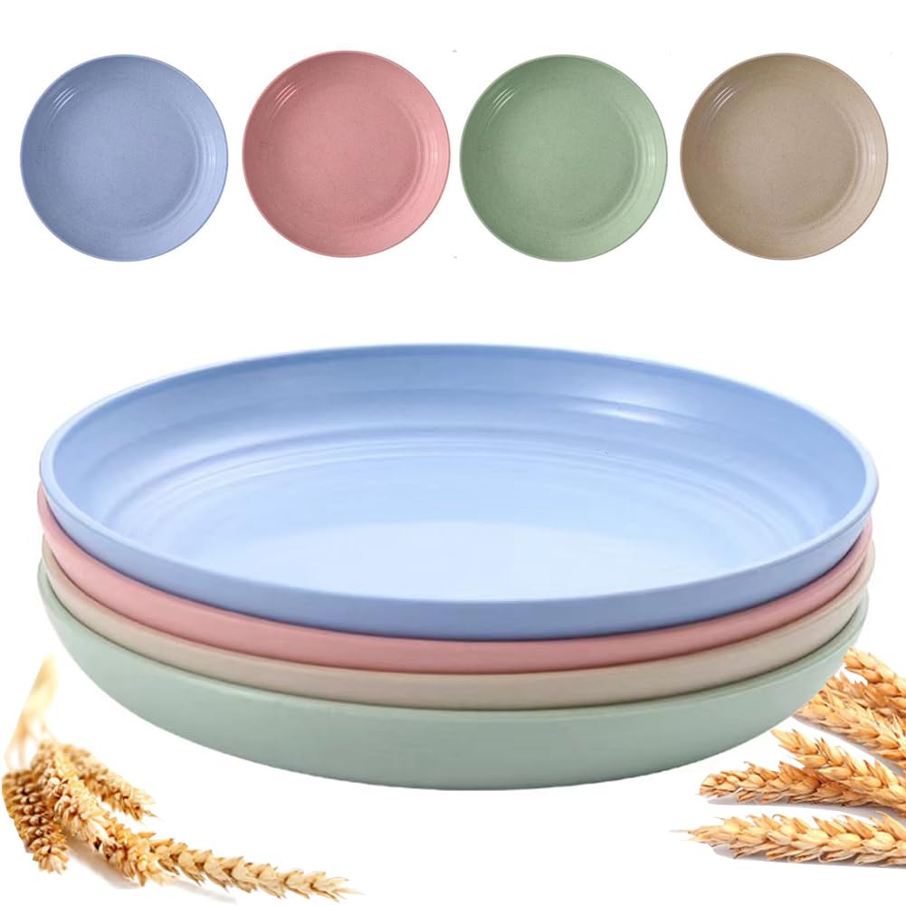 K Y KANGYUN 9in Wheat Straw Plate in green, durable and unbreakable for kids meals.