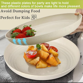 K Y KANGYUN 9in Wheat Straw Plate in pink, safe and lightweight for desserts and snacks.