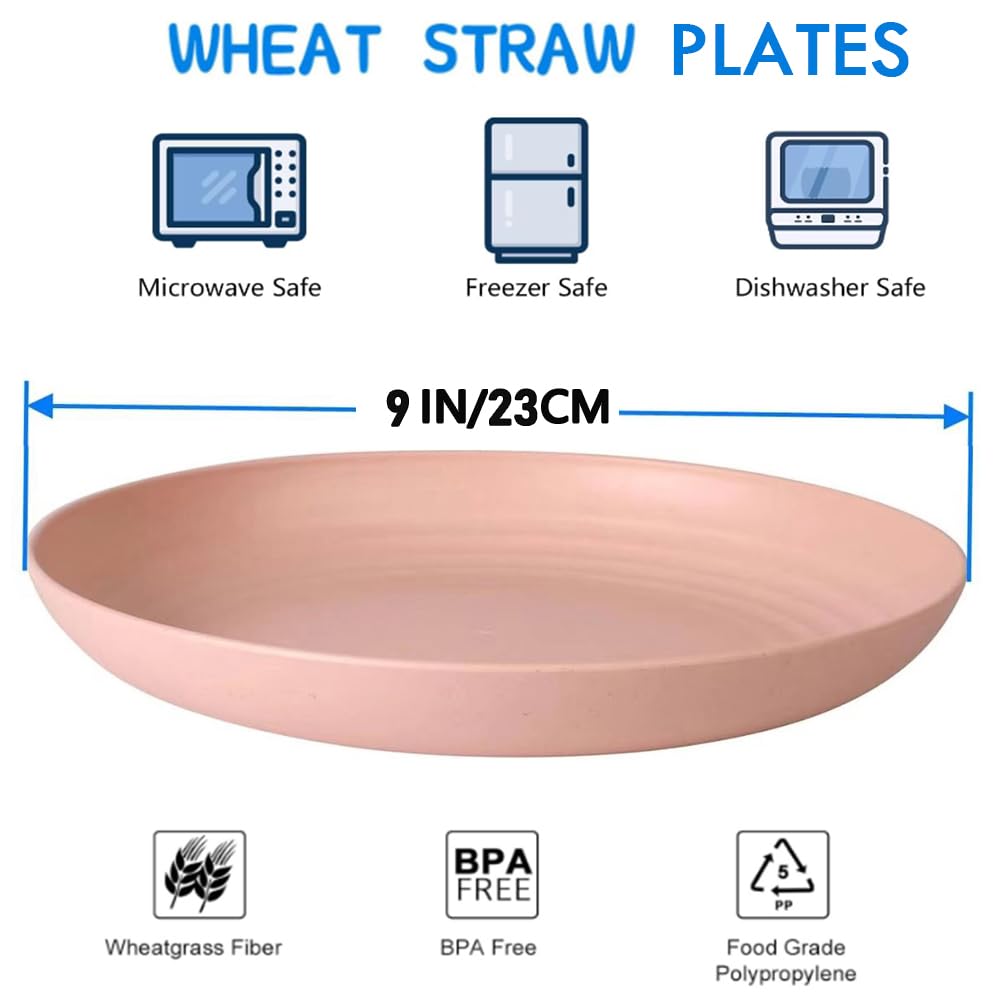 K Y KANGYUN 9in Wheat Straw Plate in yellow, perfect for kids' lunches or family dinners.