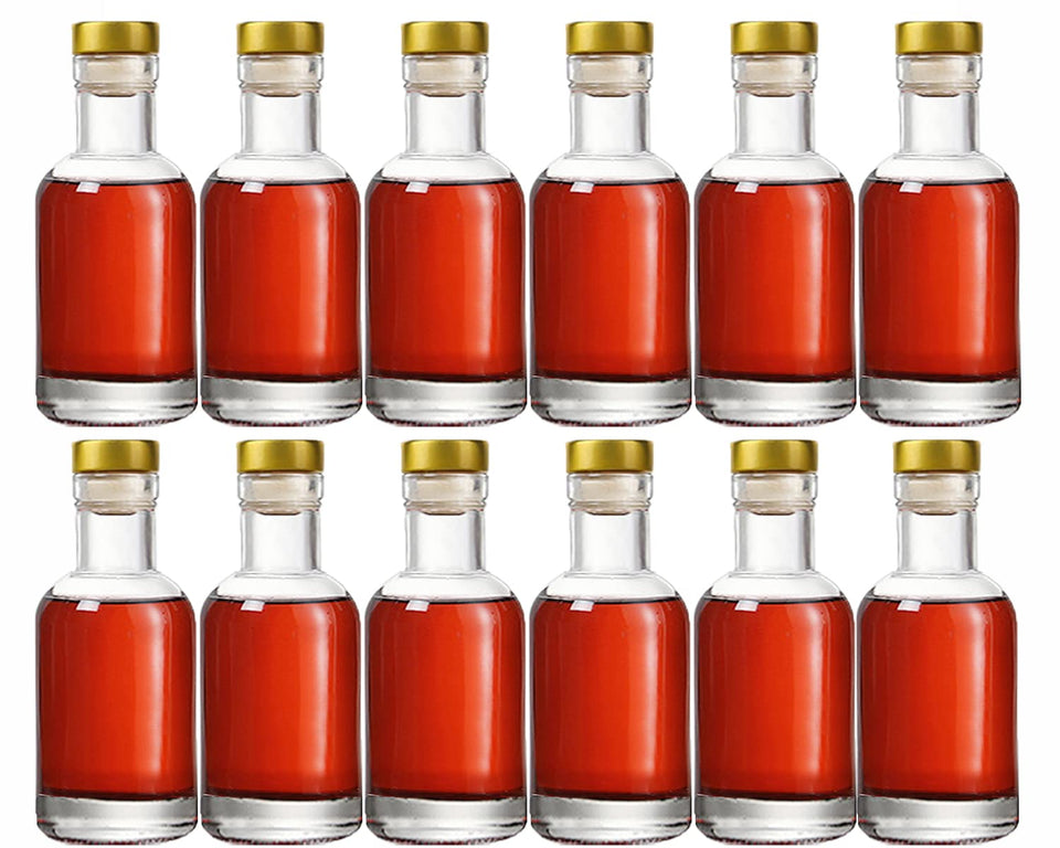 Kaachli clear glass bottle 3oz with cork ideal for wine and oil samples.