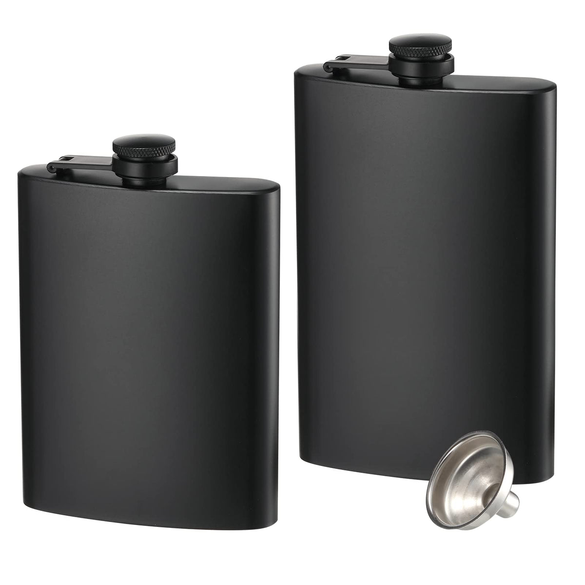 Kabuda 2-pack hip flasks matte black set, ideal for travel and gifting.