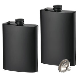 Kabuda 2-pack hip flasks matte black set, ideal for travel and gifting.