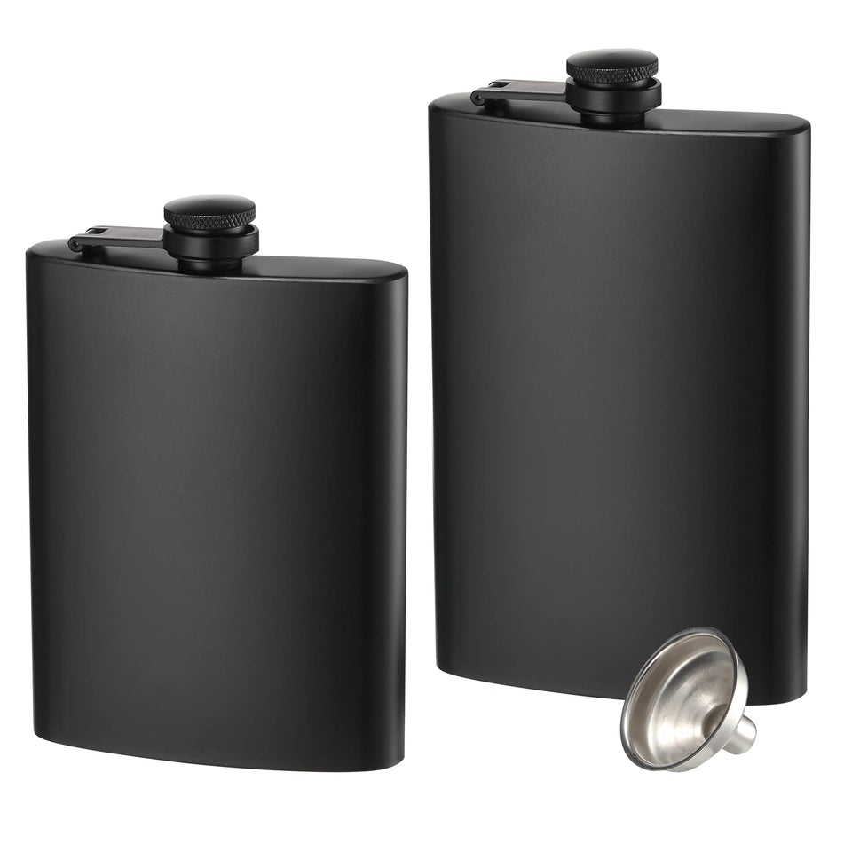 Kabuda 2-pack hip flasks matte black set, ideal for travel and gifting.