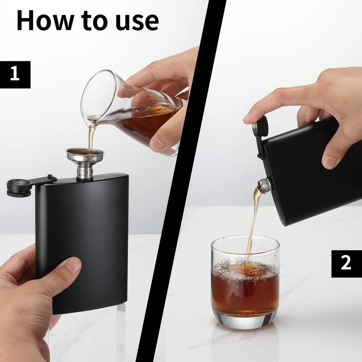 Kabuda 8oz hip flask close-up cap showing leakproof seal.
