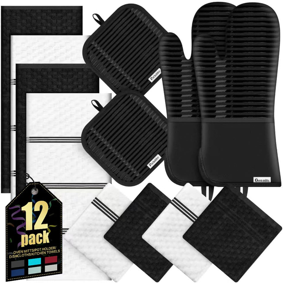 KacNacPro oven mitts set with heat-resistant protection for safe handling of hot pans.