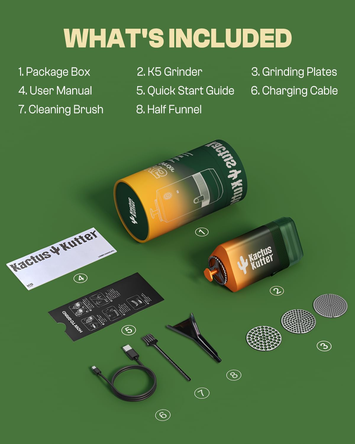 KACTUSKUTTER K5 easy press-to-start action for quick grinding.
