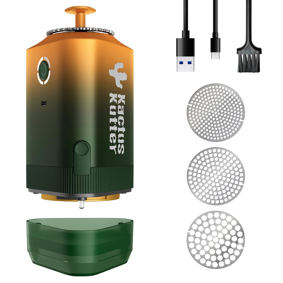 KACTUSKUTTER K5 electric grinder top view, compact portable spice mill for on-the-go prep.