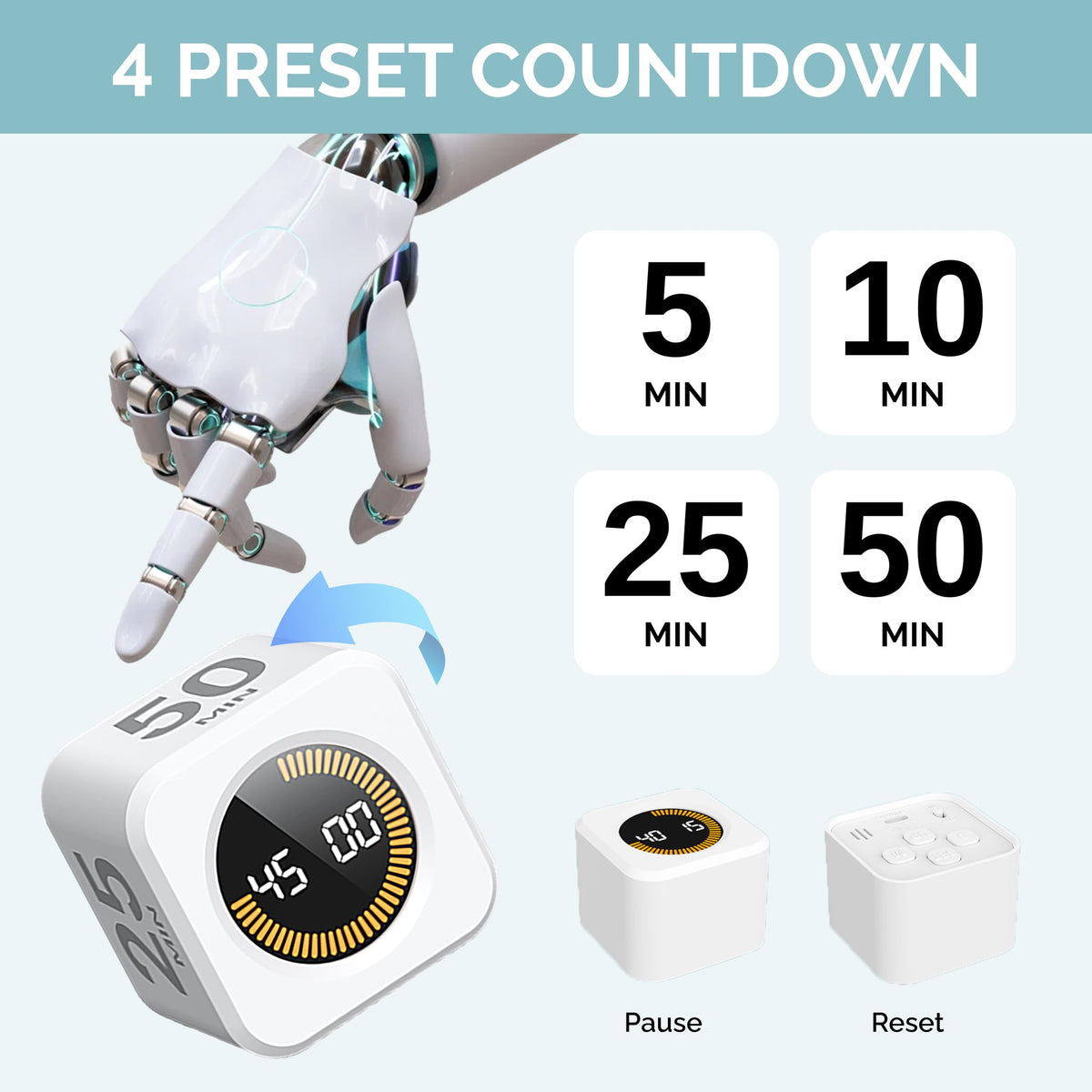KADAMS timer visual showing preset countdown options for focused sessions.