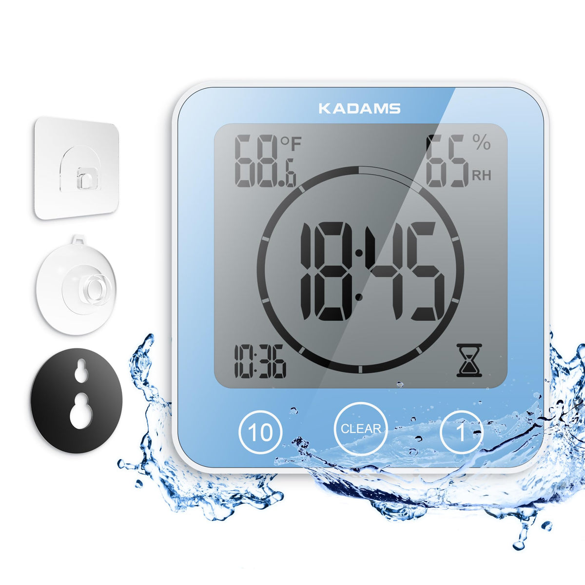 KADAMS shower clock front display shows countdown and time at a glance.