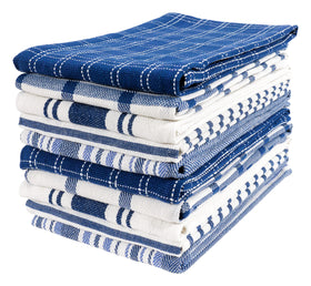 KAF Home Assorted Flat Kitchen Towels Navy front view, highly absorbent for quick drying.