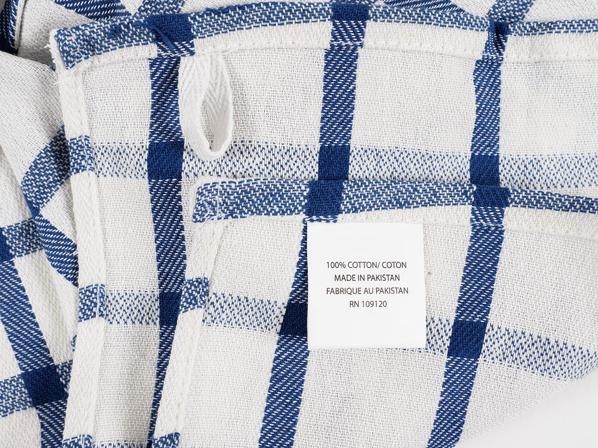 KAF Home Assorted Flat Kitchen Towels Navy pattern detail, adds subtle kitchen decor.
