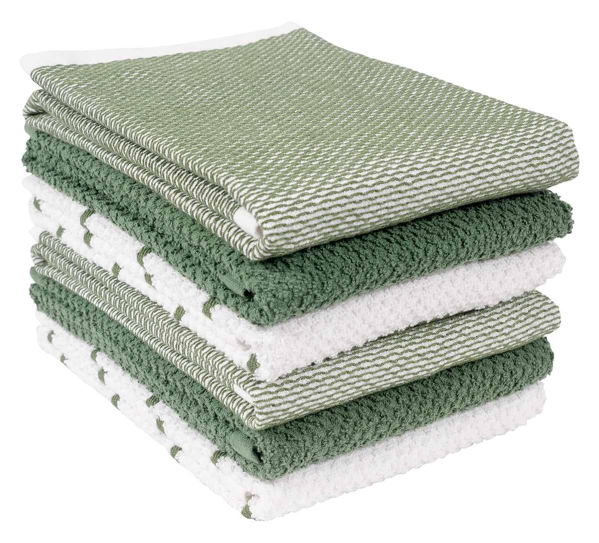 KAF Home Ayesha Curry mixed utility towels in green, plush and absorbent for quick spill cleanup.