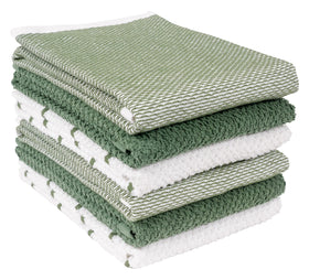 KAF Home Ayesha Curry mixed utility towels in green, plush and absorbent for quick spill cleanup.