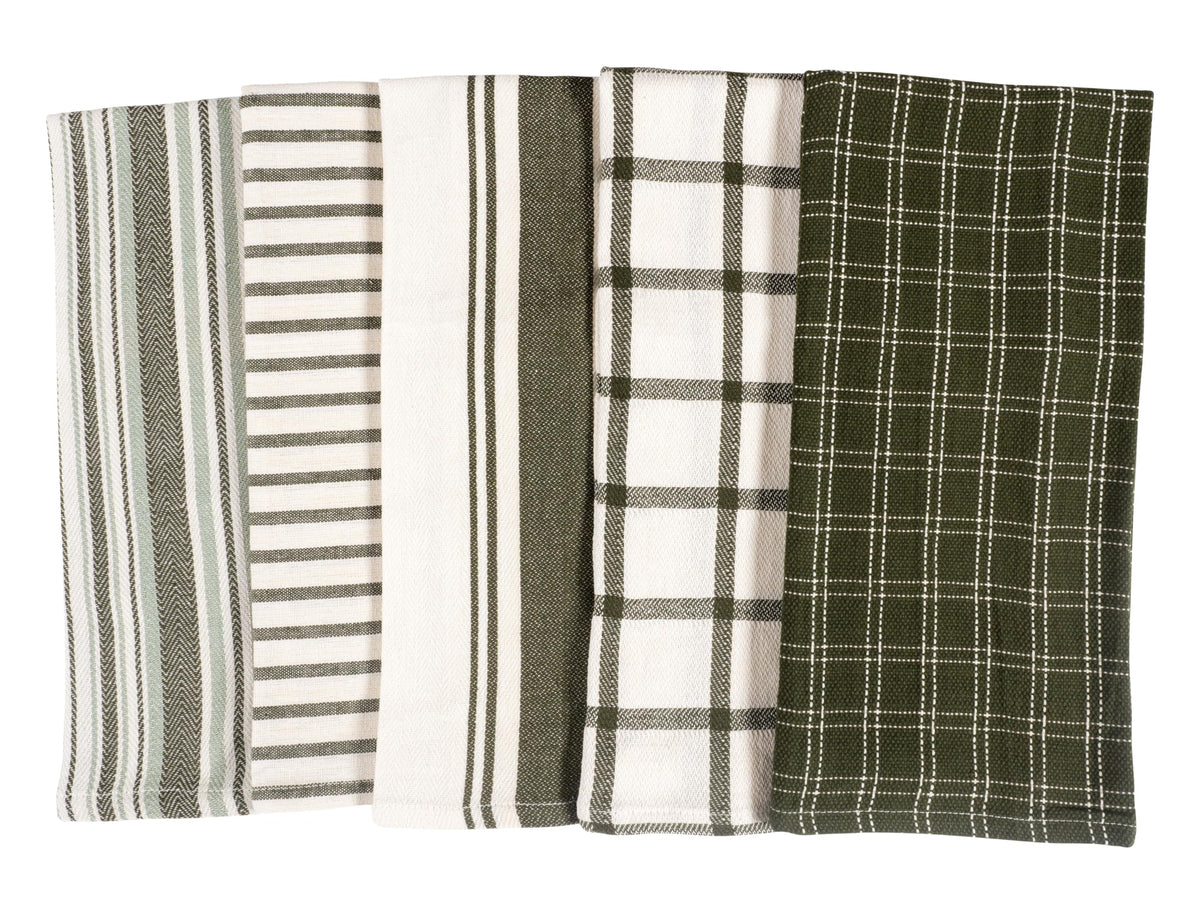 KAF Home olive towels in drying action for quick cleanup.