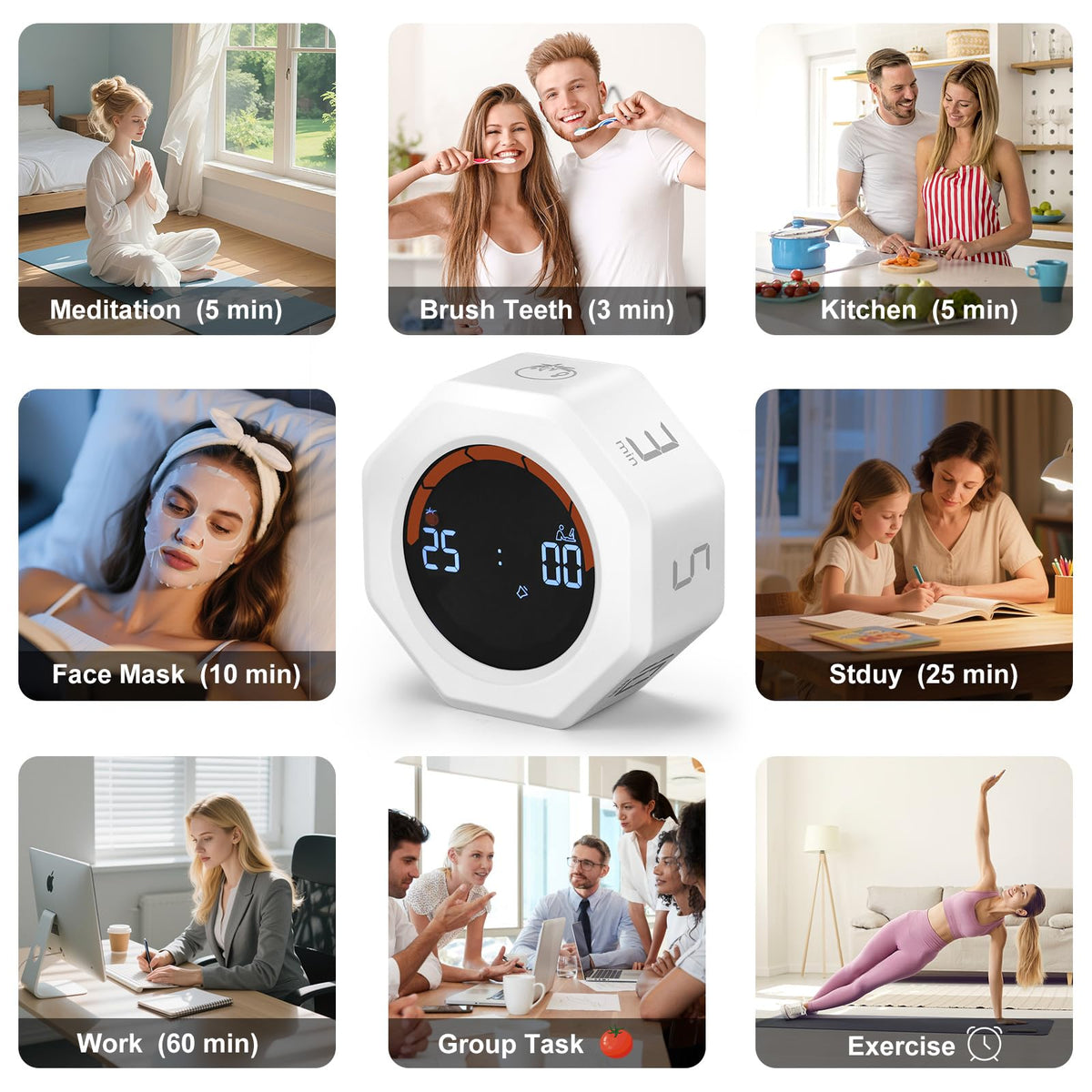 Kaflin Small Productivity Timer USB-C recharge port supports cordless desk use