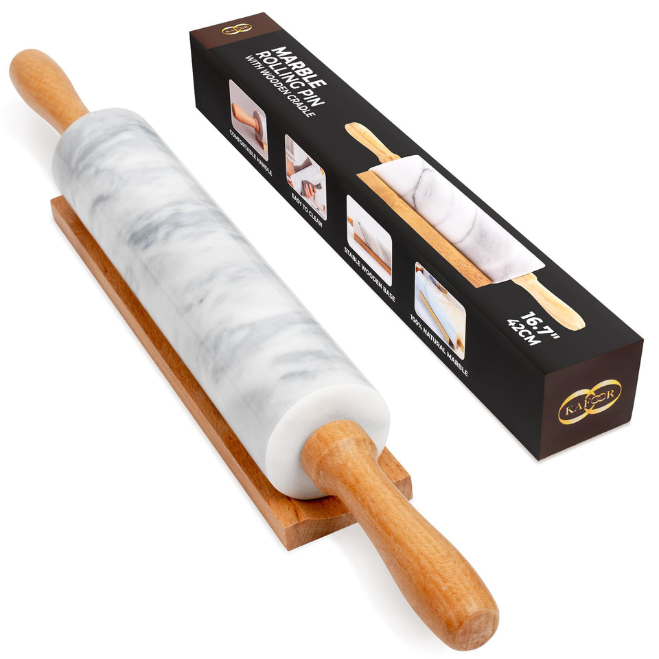 KAFOOR marble rolling pin with wooden handles for smooth, even dough rolling