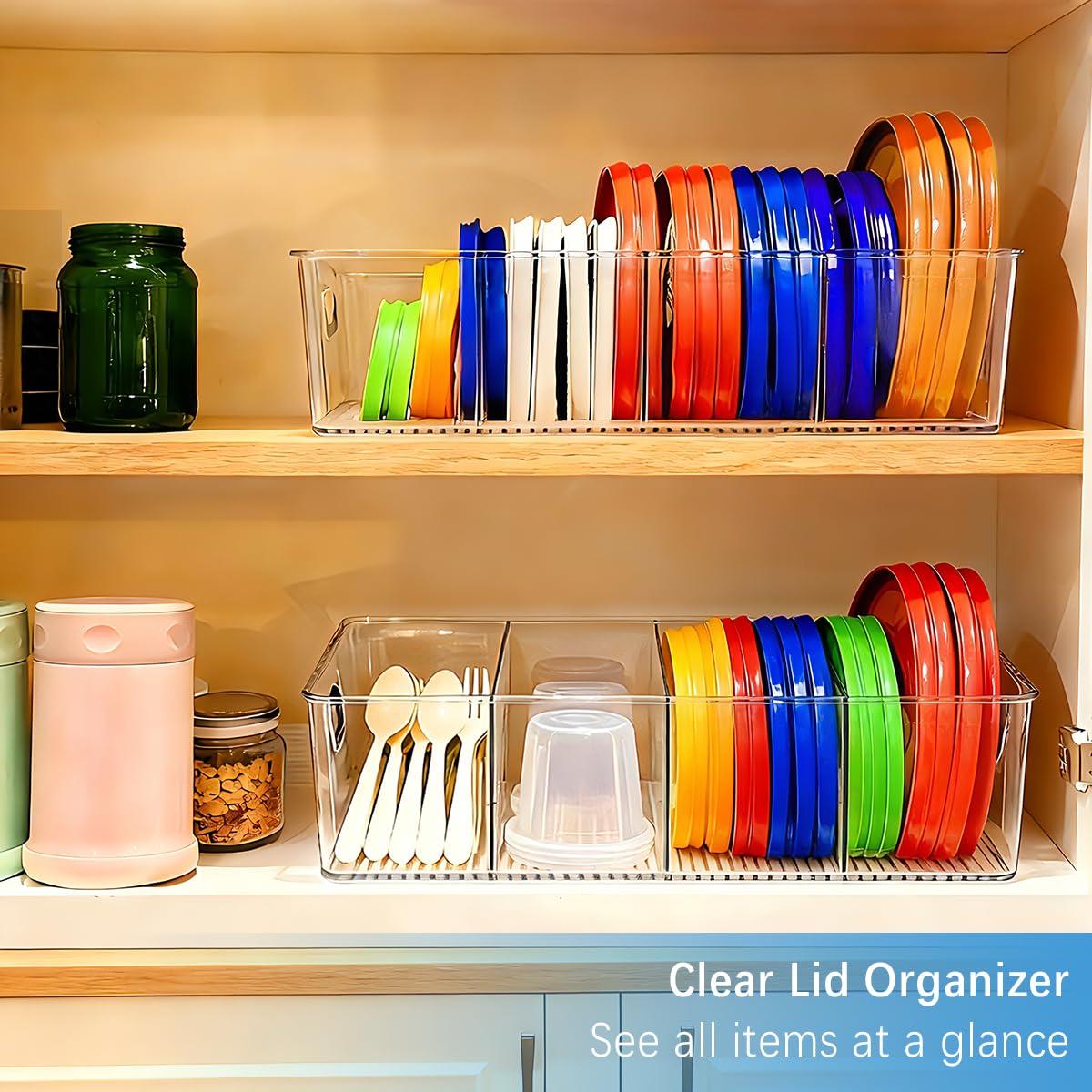 KAIDELI lid container dimensions 12x9x3.5 inches fit standard cabinets.